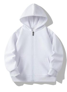 儿童白色连帽外套春秋款新款韩版中大童男童女童学生拉炼开身上衣