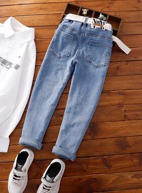 男童瘦版牛仔裤中大童春秋季洋派长裤儿童蓝色修身软牛仔小脚裤