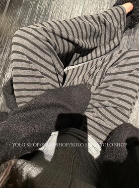 黑色条纹百搭宽松直筒显瘦气质休闲长裤女松弛感裤子