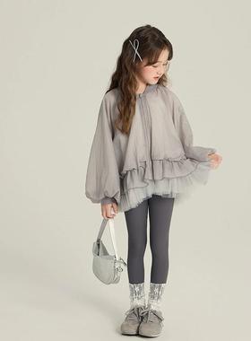 2025春新款中大女童韩版洋派公主风网纱下摆外套花苞上衣 25A048