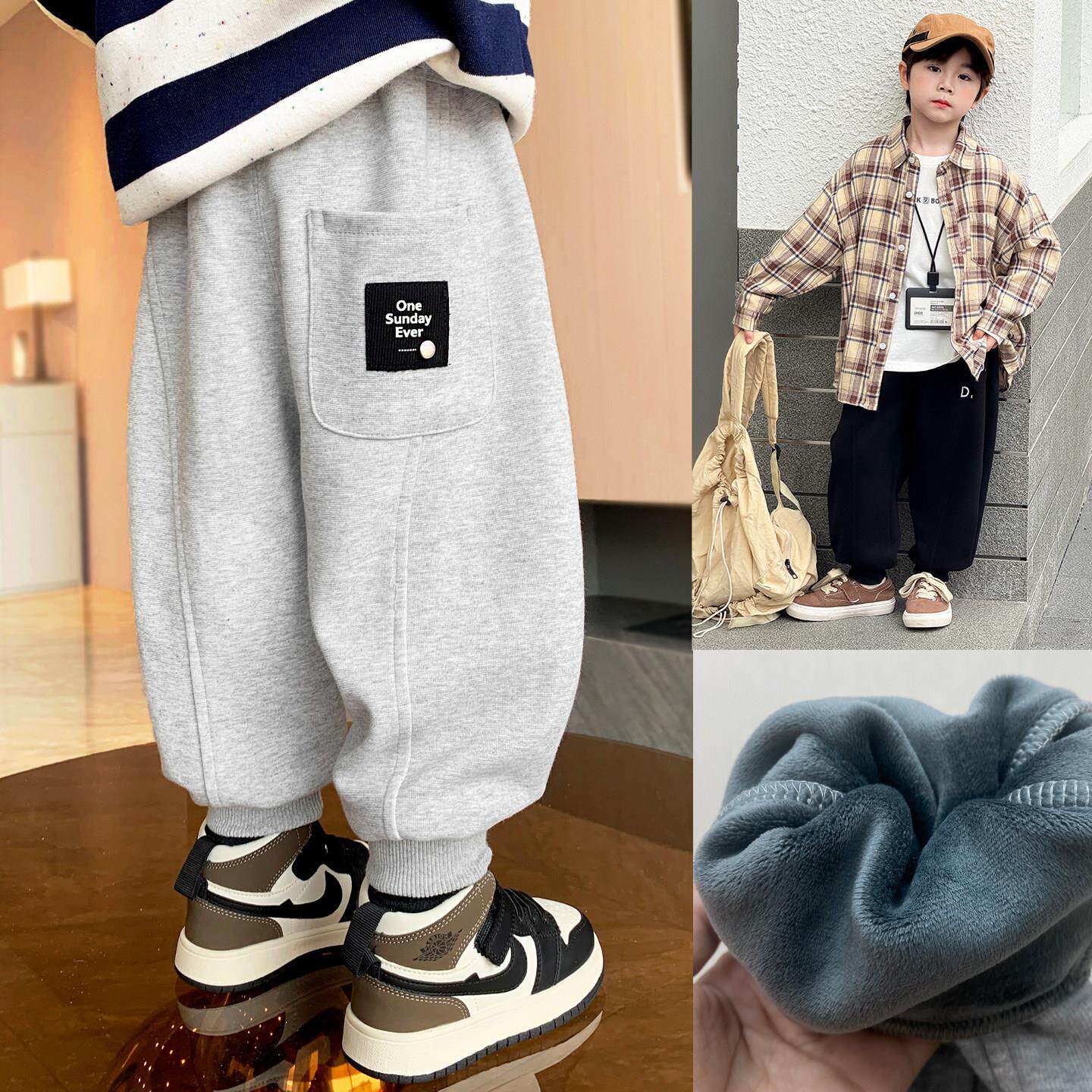 儿童裤子2025新款束脚运动裤纯棉休闲帅气男童外穿长裤薄绒一体绒