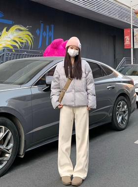 春歌的乳白色天鹅绒阔腿女士休闲裤2024秋冬新款高腰宽松及地女士