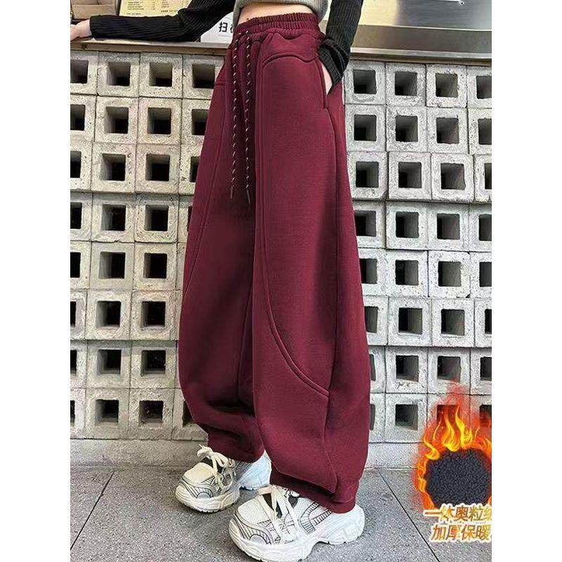 女童加绒裤子秋冬装女大童网红香蕉裤儿童卫裤初中生加厚运动裤潮