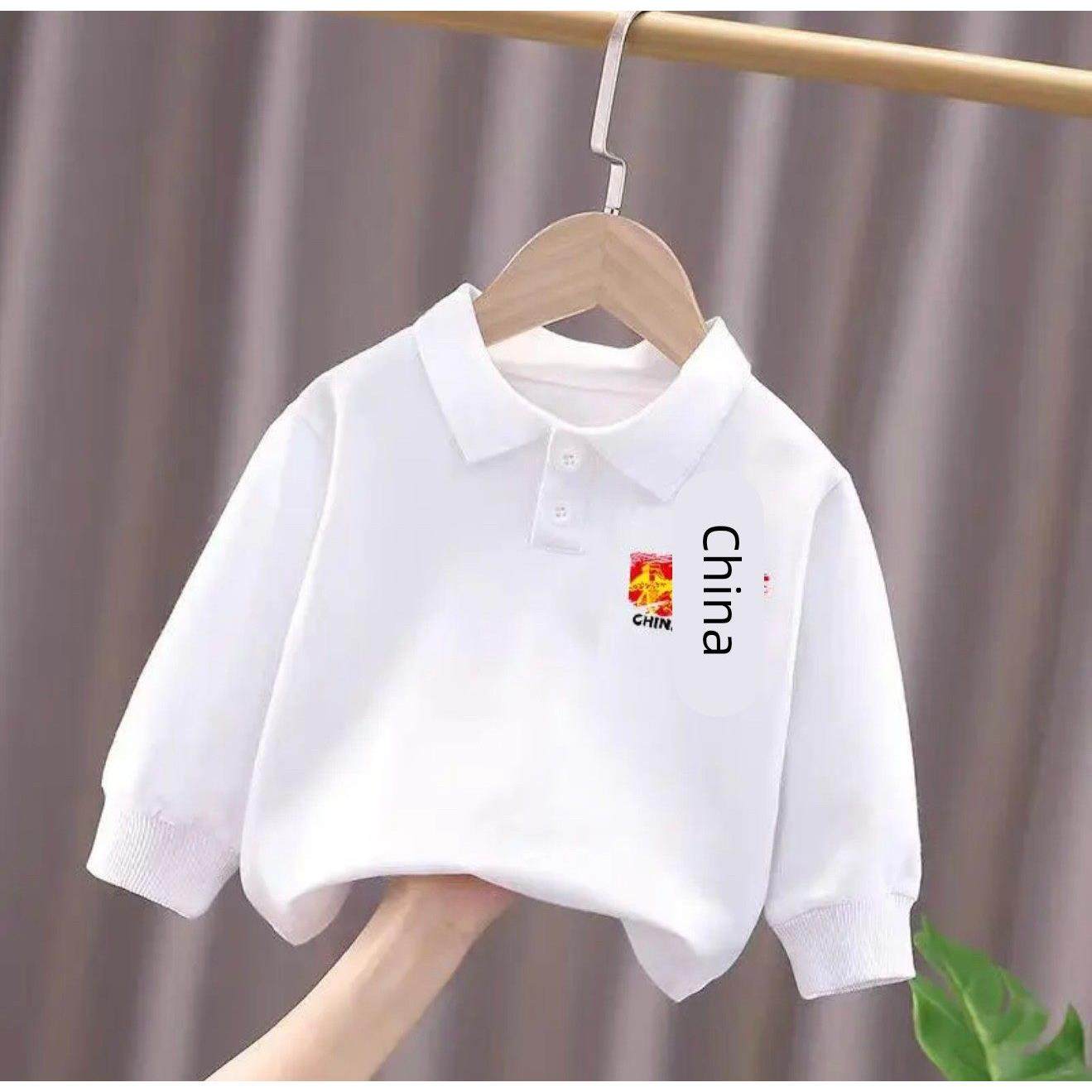 我爱中国 儿童长袖Polo衫T恤国庆打底衫男童女童薄款纯棉秋季上衣