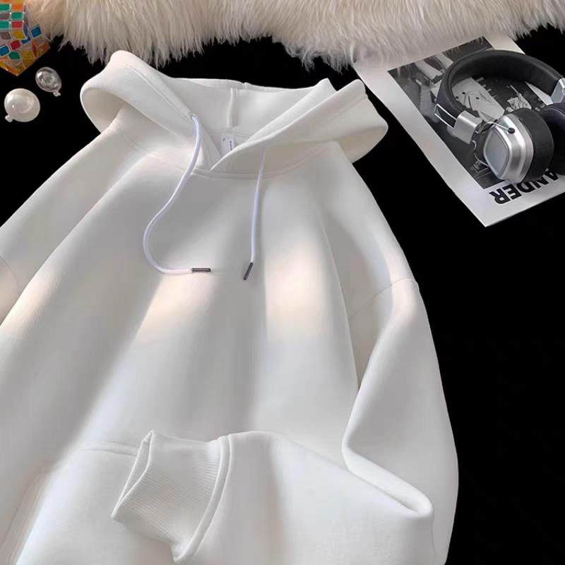 儿童装纯色简约连帽卫衣男女童秋冬加绒加厚中大童宽松百搭外套潮