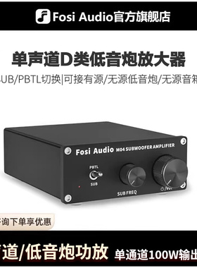 FosiAudio M04单声道放大器低音炮放大器 100W 带低音功率放大器