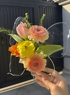 蝴蝶透明亚克力花瓶桌面插花器