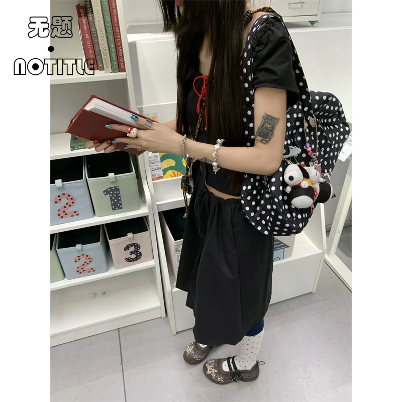 甜酷芭蕾风黑白波点包包单肩腋下手提包学院风【无题notitle】图片