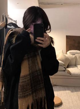 美式复古羊驼毛格子围巾美拉德秋冬加厚保暖围脖披肩 无题notitle