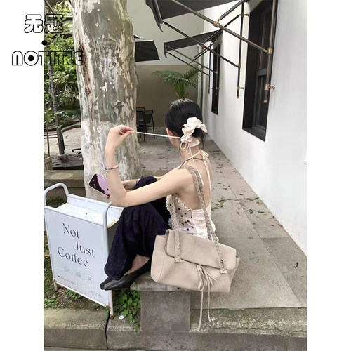 美式复古编织单肩腋下托特包