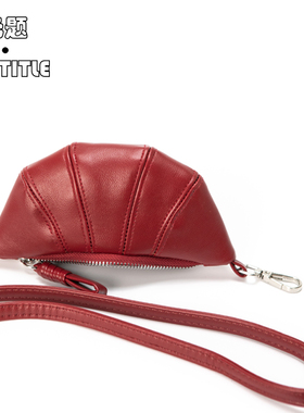 复古迷你牛角包小众凹造型斜挎口红耳机小包包挂绳包 无题notitle
