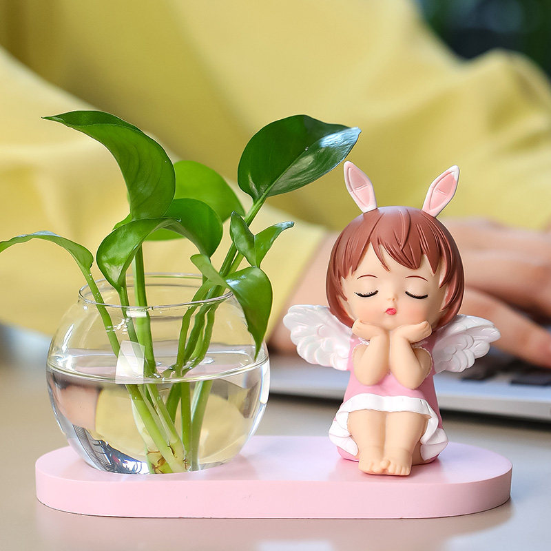创意萌趣女孩水培花盆花瓶玻璃绿萝水养植物容器创意瓷器桌面摆件
