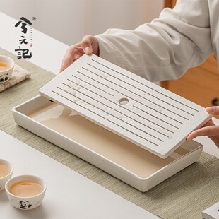 精选兮元记全陶瓷长方蓄水茶盘家用小型干泡台客厅储水沥水茶海茶