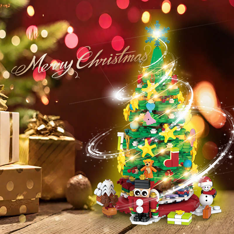 解压拼搭圣诞树灯光拼装积木圣诞老人24天倒数日小颗粒玩具
