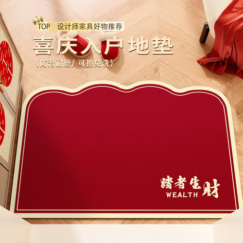 踏者生财马年红色可擦洗入户门垫