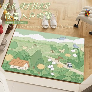 小清新绿色小花入户门地垫可擦免洗pvc防滑进门地毯门口免洗脚垫