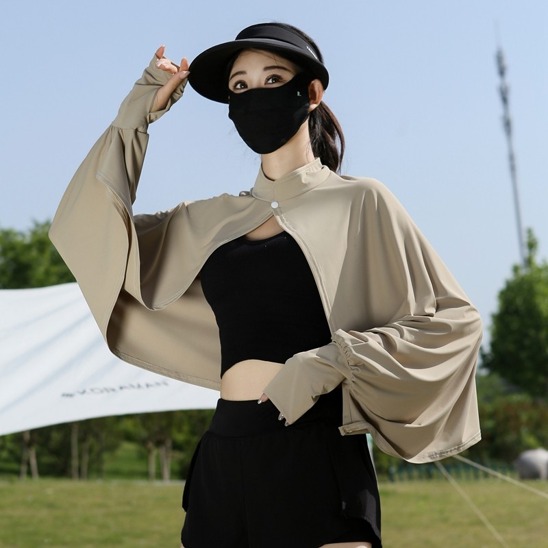 防晒斗篷披肩女夏季骑车开车防紫外线罩衫透气宽松长袖冰丝薄外套