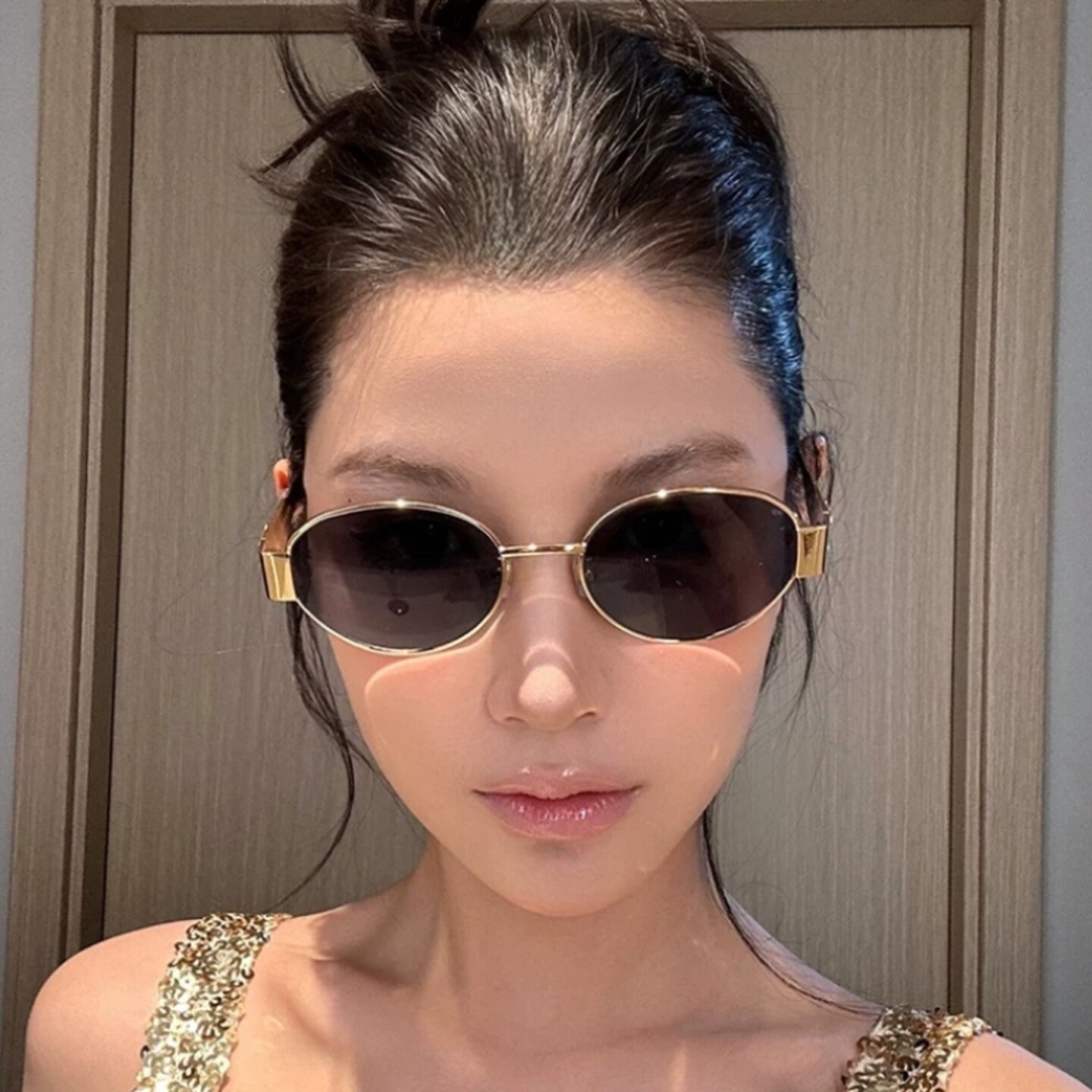 复古老钱风金属椭圆形墨镜女款高级感小框港风凹造型太阳眼镜遮阳