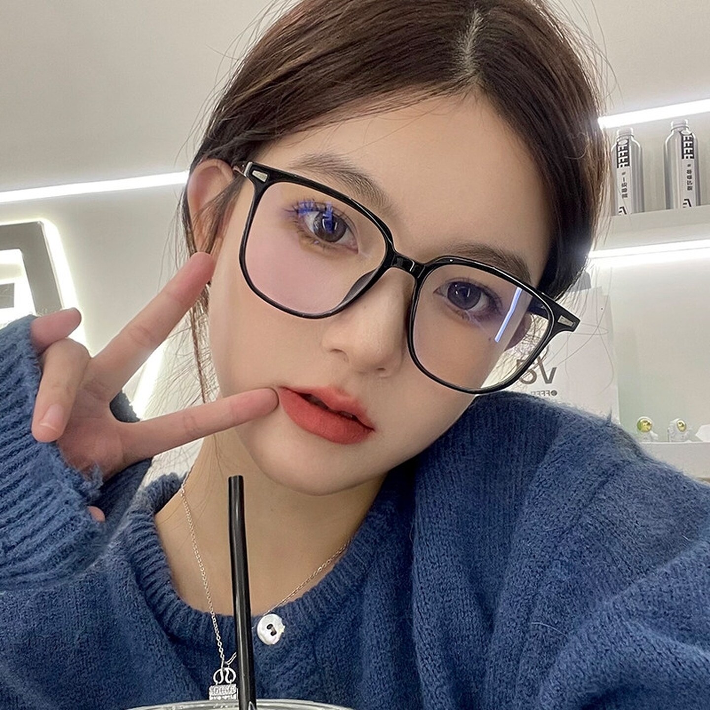 防蓝光眼镜女士高级感大框无度数素颜平光镜看手机眼睛框架男神器