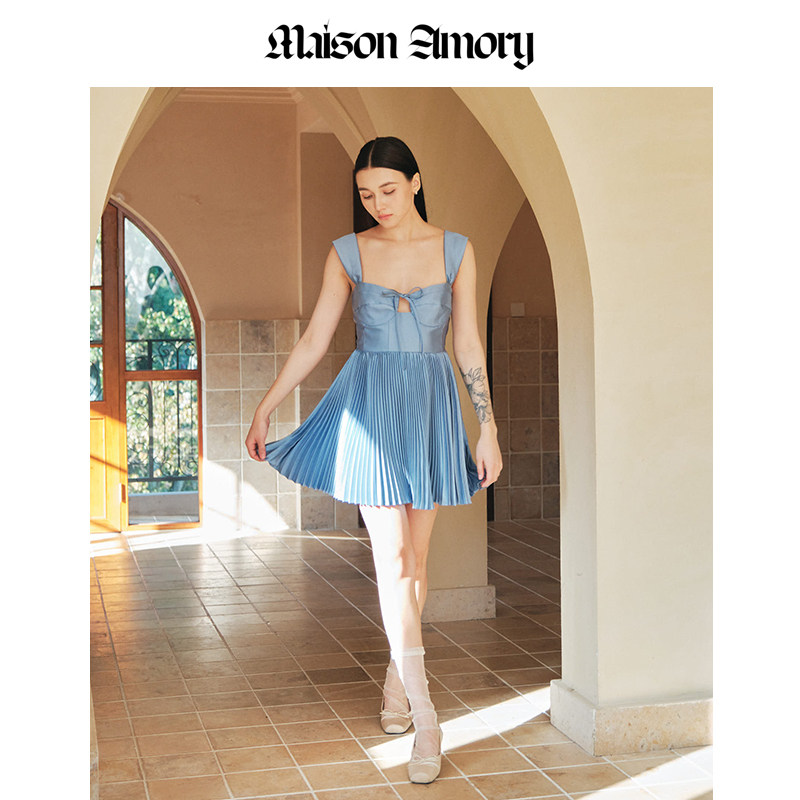 Maison灰蓝色迷你连衣裙