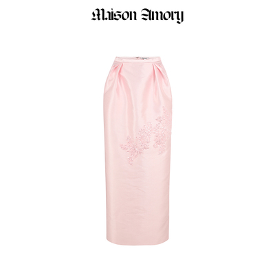 Maison Amory 淡粉色迷笛半身裙 钉珠细节装饰