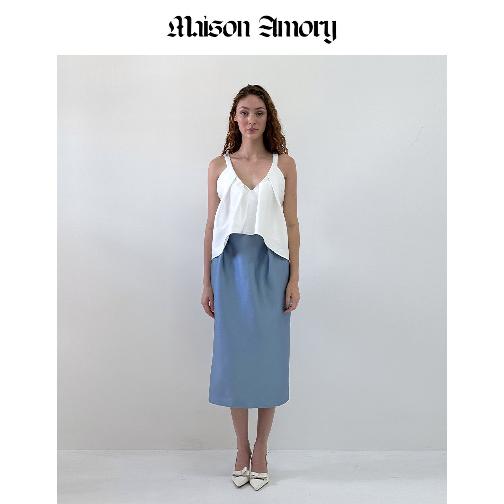 秀场同款|灰蓝色迷笛郁金香半身裙Tulip Midi Skirt Maison Amory