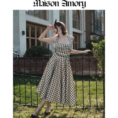 季末折扣|黑色小格子印花迷笛半身裙+上衣Maison Amory