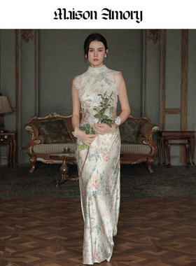 MaisonAmory 茶香玫瑰新中式旗袍 修身及踝连衣裙 婚宴礼服