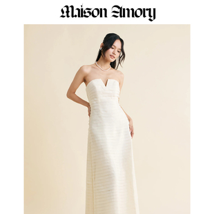 暗粉/象牙白及踝连衣裙Strapless MuseMaxi Dress Maison Amory