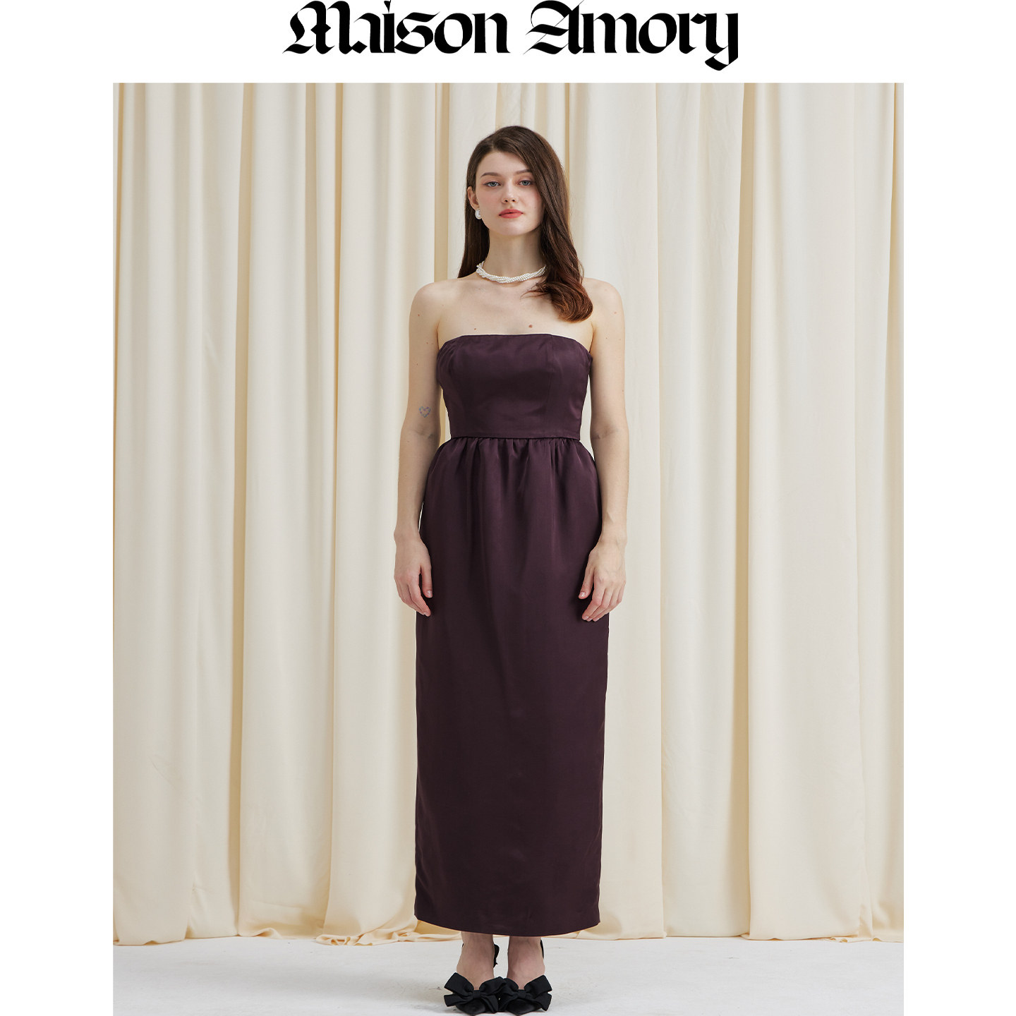 海岛晚宴焦点，丝缎收腰复古长裙