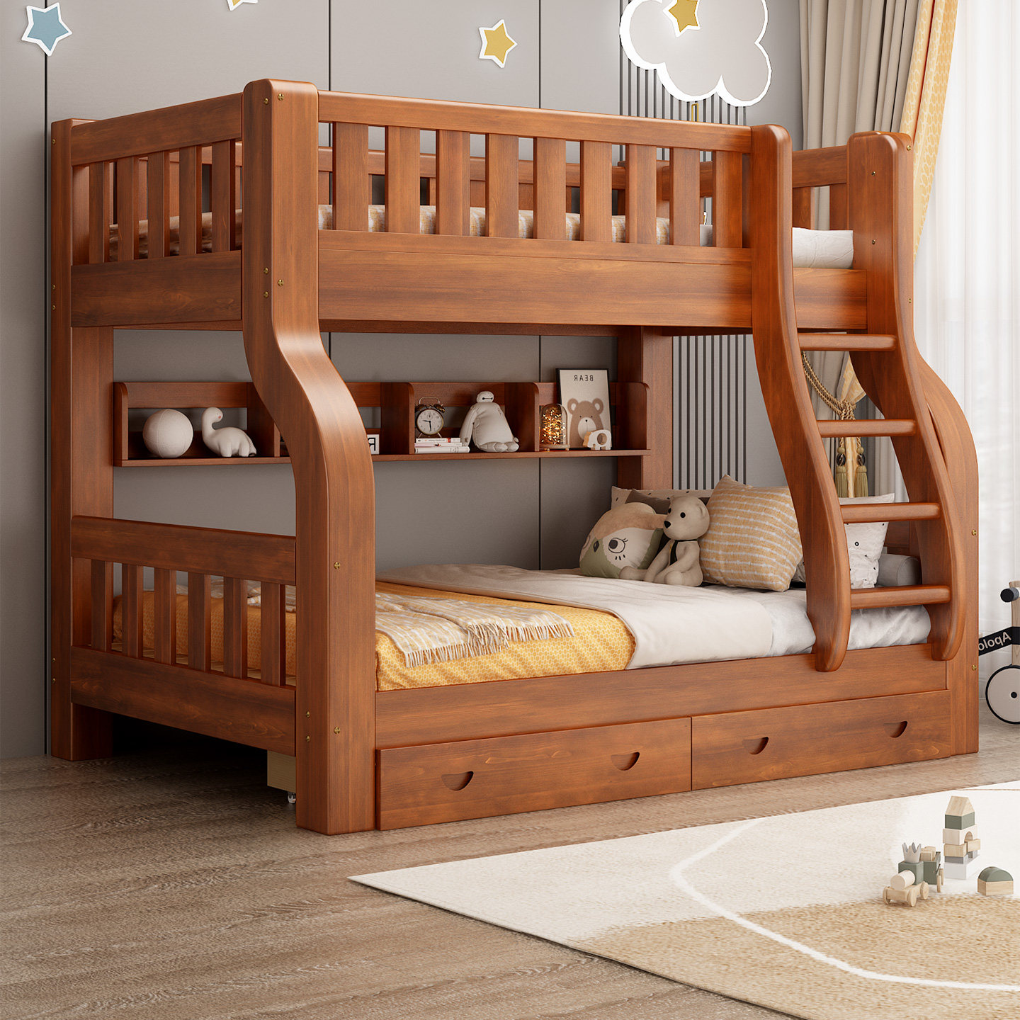 全实木高低床双层床儿童床两层上下床上下铺多功能组合子母床木床