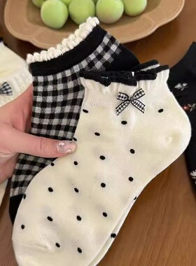 可爱白色夏季袜子女船袜低帮不掉跟花边透气日系短袜薄春夏少女