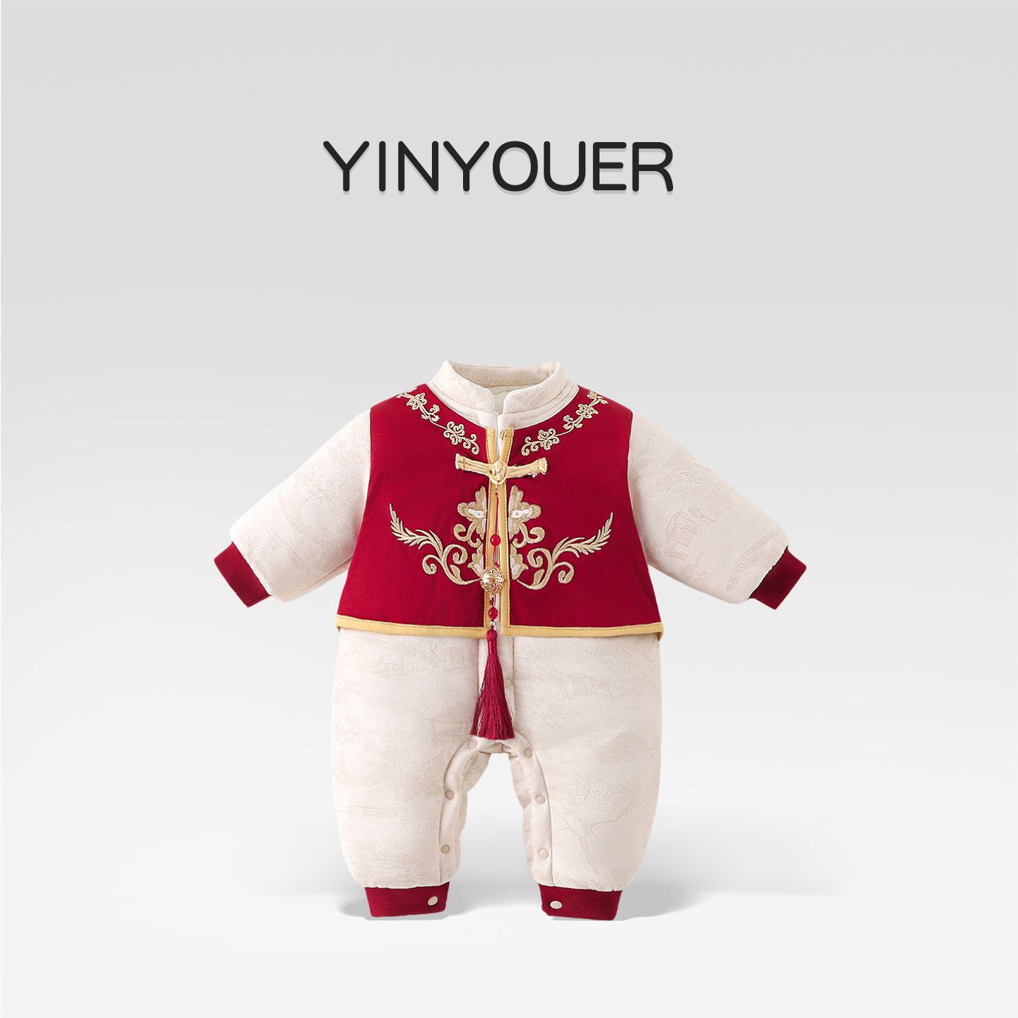 婴儿冬季过年衣服百天周岁棉爬服