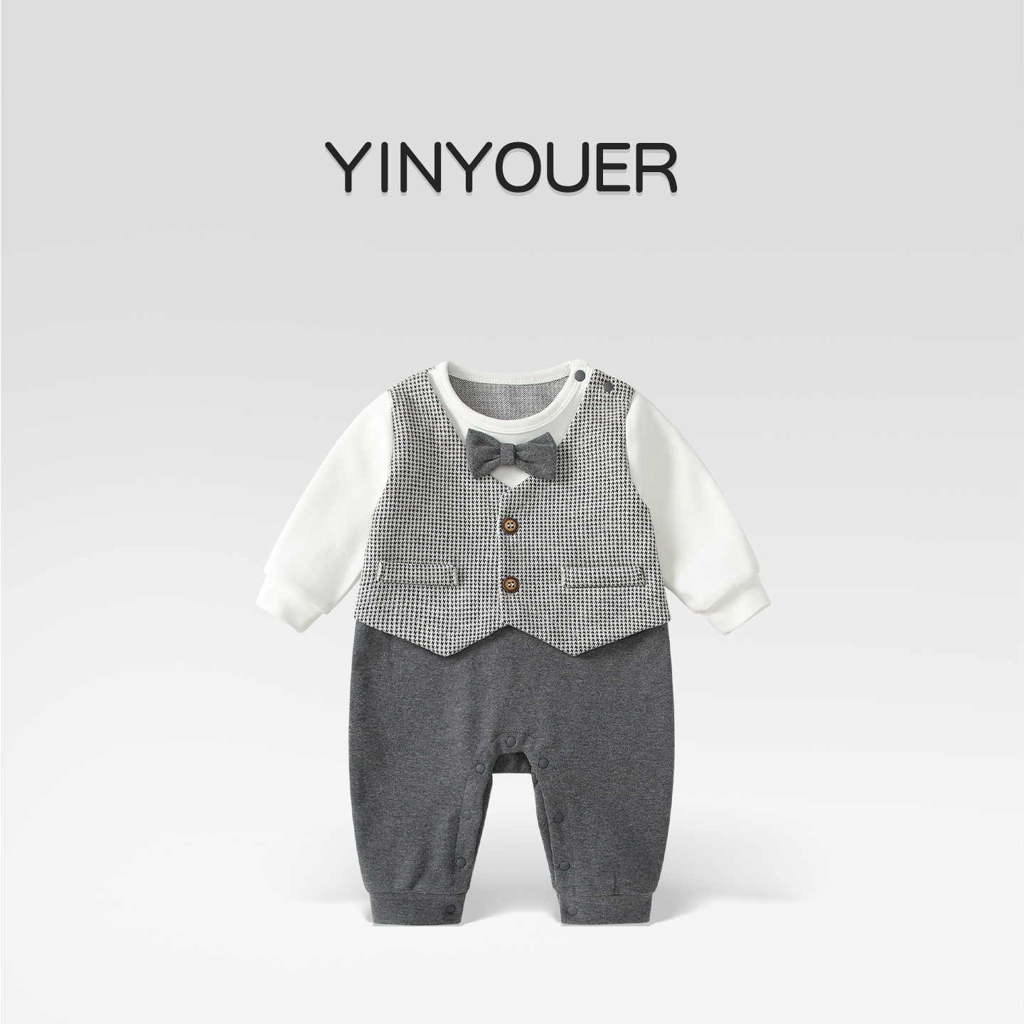 百天婴儿衣服秋装男宝宝周岁礼服新生儿假两件小绅士少爷服英伦风