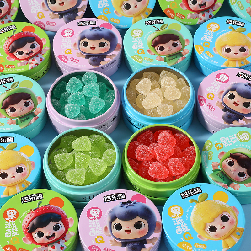 维C酸q软糖铁盒装酸砂qq糖网红解馋办公室小零食糖果随身携带便携