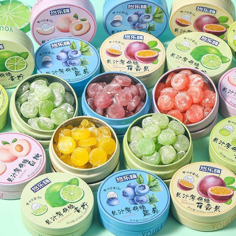 果汁水果味薄荷硬糖清凉清新口气网红解馋休闲小零食糖果铁罐装
