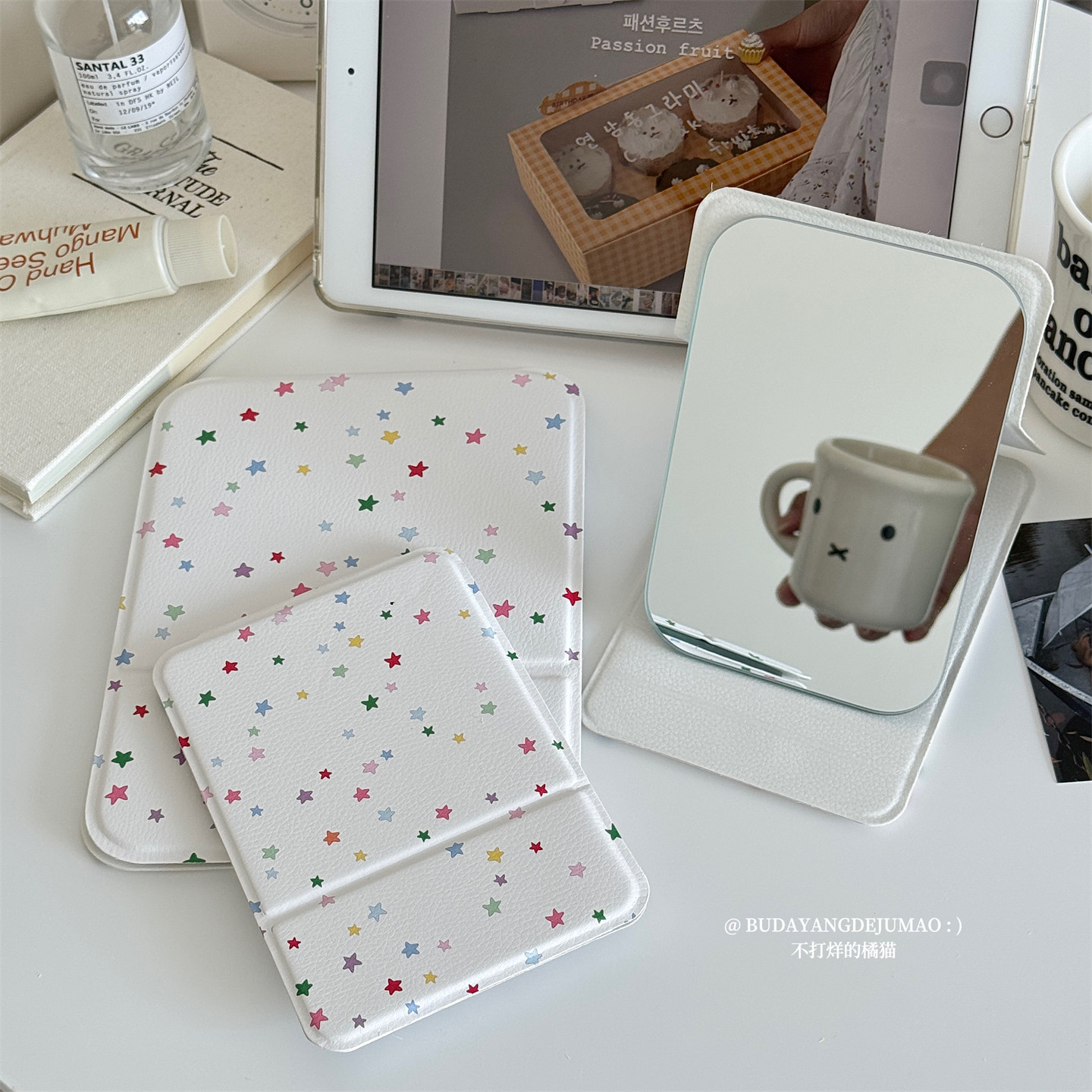 ins可爱少女心星星化妆折叠宿舍便携小镜子办公室桌面可立梳妆镜