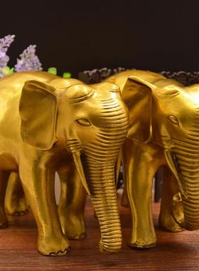 德缘居全铜器大象摆件花纹象吸水象直弯鼻子家居客厅开业礼品摆件