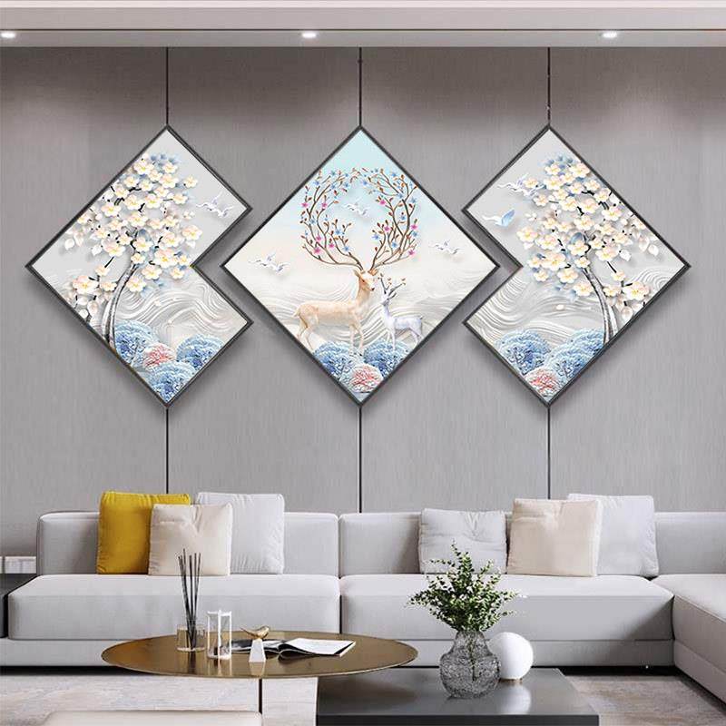 5d钻石画2025年新款满钻鹿客厅多边形三联画点贴砖石秀水晶十字绣,居家布艺,钻石绣,淘宝优惠券,粉丝福利购,淘宝优惠卷