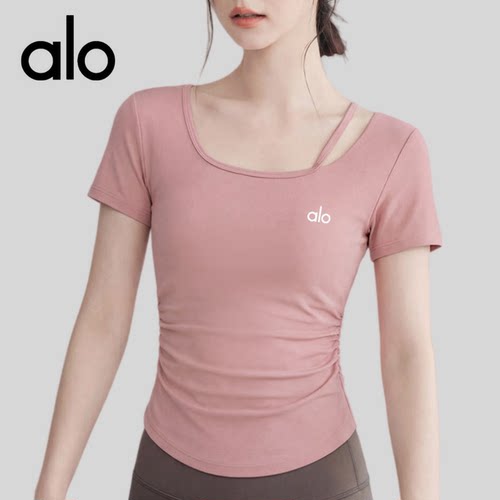AIo 瑜伽服女带胸垫运动短袖T恤普拉提绝美训练套装跑步健身上衣