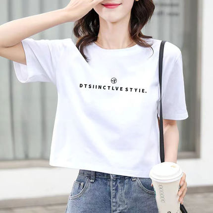 品牌纯棉小个子短袖t恤女夏季新款宽松圆领时尚百搭短款T恤女上衣