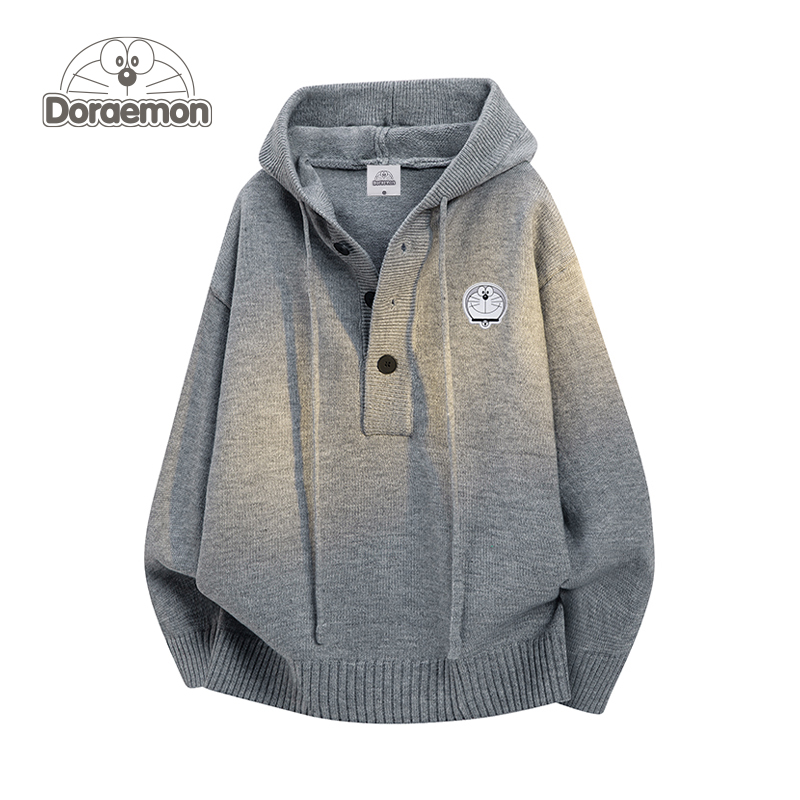 哆啦A梦连帽毛衣男女冬季新款宽松休闲百搭情侣针织慵懒潮牌外套