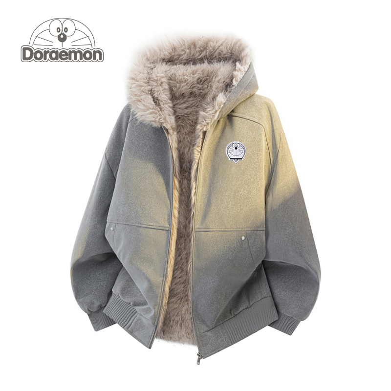 哆啦A梦美式座山雕棉服冬季新款2025男百搭潮牌连帽外套棉袄棉衣