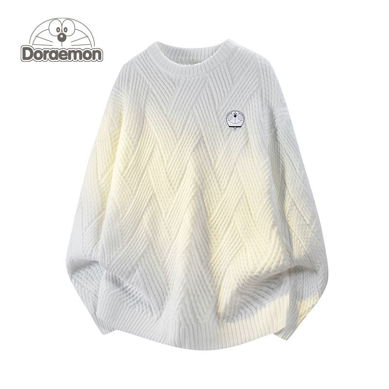 哆啦A梦圆领针织毛衣男女冬季新款宽松保暖