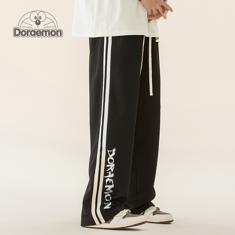 DORAEMON/哆啦A梦裤子男款侧边条纹刺绣新款宽松直筒阔腿休闲长裤