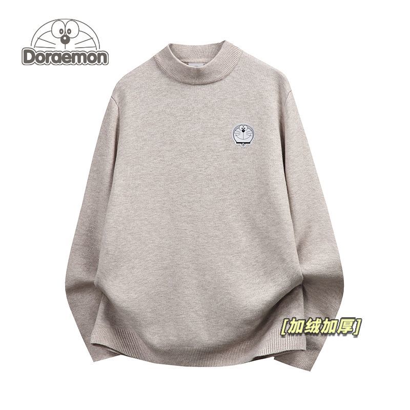 哆啦A梦圆领针织衫男女冬季新款加绒加厚休