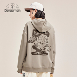 DORAEMON/哆啦A梦连帽套头卫衣男春秋款潮牌情侣印花宽松休闲上衣