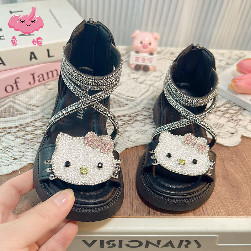 女童夏天凉鞋女款2025新款不累脚软底洋气女鞋女孩公主鞋罗马鞋子