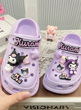 女童紫色洞洞鞋幼儿童洗澡防滑公主包头拖鞋凉鞋夏季外穿时尚家居
