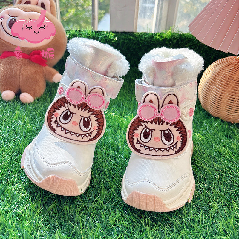 女童白色雪地靴2025新款冬季防水防滑儿童靴子加绒加厚东北大棉鞋